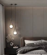 Lustra pe cablu, lacrima, 1 glob sticla alb, corp negru, dulie E14, lungime reglabila maxim 1.2 m