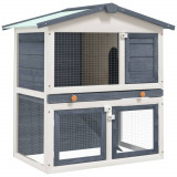 Gossi cusca de iepuri pentru exterior, 3 usi, gri, lemn