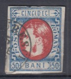 ROMANIA 1869 LP 29 b REGELE CAROL I CU FAVORITI VALOAREA 50 BANI STAMPILAT