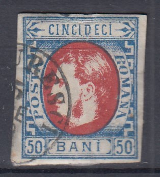 ROMANIA 1869 LP 29 b REGELE CAROL I CU FAVORITI VALOAREA 50 BANI STAMPILAT