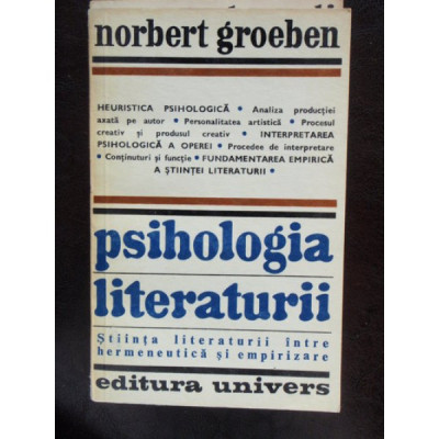 PSIHOLOGIA LITERATURII - NORBERT GROEBEN foto