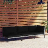 VidaXL Set mobilier grădină 3 piese, gri &icirc;nchis, poliratan semi-rotund