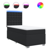 Cumpara ieftin Pat box spring cu saltea, negru, 90x200 cm, piele ecologica