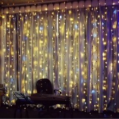 Instalatie tip perdea exterior, 3x2M, 192 LED, interconectabila, alb cald foto