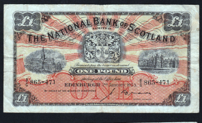 Scotia 1 Pound National Bank of Scotland s865-471 1953