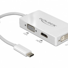 Adaptor USB-C la VGA / HDMI / DVI T-M alb, Delock 63924