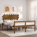 vidaXL Cadru de pat senior cu tăblie, maro miere, king size lemn masiv