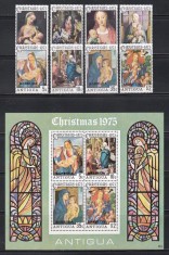 Barbuda 1975 - Crăciun - Picturi de El Greco, D&uuml;rer, Correggio, Antonello - Timbre din Antigua supratipar &bdquo;BARBUDA&rdquo;, 2 Serii + Bloc, MNH
