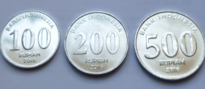 Set 3 monede 100, 200, 500 Rupiah / Rupii 2016 Indonesia / Indonezia, unc foto