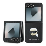 Husa pentru Samsung Galaxy Z Flip7 FE F761 / Z Flip6 F741, Karl Lagerfeld, Saffiano Monogram Karl&#039;s Head Metal, Neagra