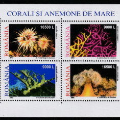Romania 2002-Fauna,Corali si anemone de mare,bloc 4 valori dantelate,MNH