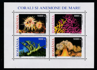 Romania 2002-Fauna,Corali si anemone de mare,bloc 4 valori dantelate,MNH foto