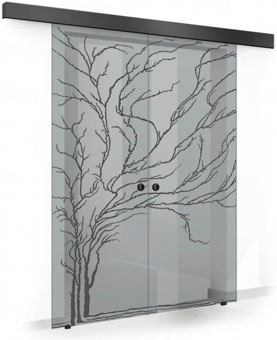 Usa culisanta Boss &reg; Duo Black model Tree negru, 80+80x215 cm, sticla gri securizata, glisanta in ambele directii