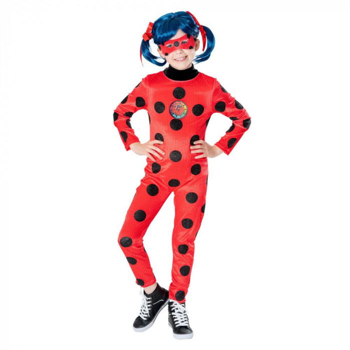 Costum Premium Buburuza Miraculoasa cu masca si peruca pentru fete - Ladybug Miraculous 7-8 ani 122-128 cm