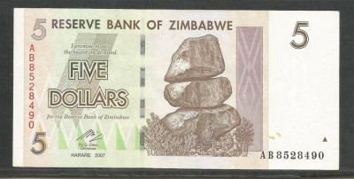 ZIMBABWE 5 DOLARI DOLLARS 2007 [7] P-66 , a UNC foto