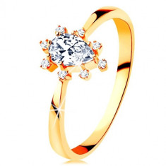 Inel din aur galben de 14K - zirconiu transparent în formă de lacrimă, zirconii proeminente - Marime inel: 57