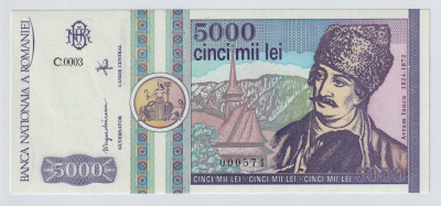 Romania, 5000 lei 1992_aUNC-UNC_serie mica_C.0003-000574 foto