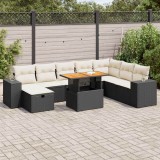 VidaXL Set mobilier grădină perne 9 piese negru poliratan/lemn acacia