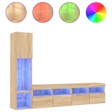 Cumpara ieftin Unitati de perete TV cu LED-uri, 4 piese, stejar sonoma, lemn