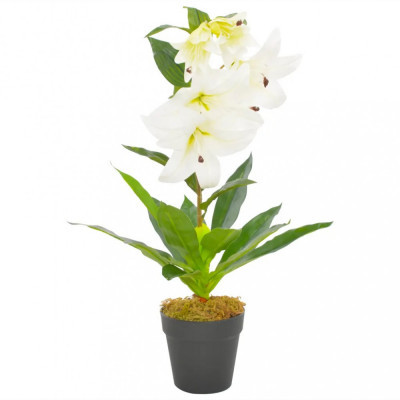 Plantă Artificială Crin Cu Ghiveci Alb 65 cm 280163 foto