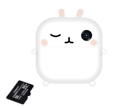 Pachet: Card memorie 32 Gb + Camera foto-video pentru copii, THD Pixels M2, imprimanta termica, obiectiv frontal 18 megapixeli, obiectiv selfie, alba