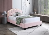 Pat tapitat Comfort 2 cu LED , 140x200, cadru din lemn cu somiera fixa, culoare Roz