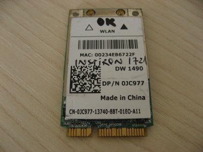 Placa wireless laptop Dell Inspiron 1721, DW 1490, 0JC977, BCM94311MCAG foto