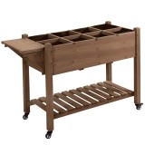 Outsunny Raised Garden Bed Planter Box w/ 8 Grow Grids, Storage Shelf &amp; Lockable Wheels | Aosom Romania