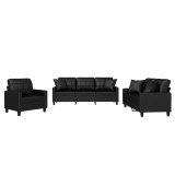 Cumpara ieftin Set de canapele cu perne, 3 piese, negru, piele ecologica