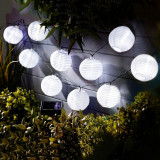 Garden of Eden - sir de 10 lampioane solare LED diferite culori, alb rece 3,7 m, Oem