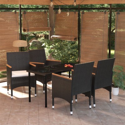 vidaXL Set masă pentru grădină, 5 piese, cu perne, negru foto