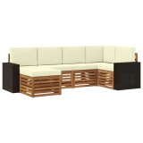 vidaXL Set canapea sectională modulară 6 piese, lemn masiv acacia, rezistent intemperii, mobilier gradina, natural crem