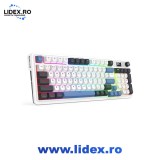 Tastatura gaming mecanica bluetooth/cu fir Redragon Galatin Pro, Iluminare RGB, Switch-uri custom Mambo, display OLED 1.41 inch customizabil, Alb/Alba