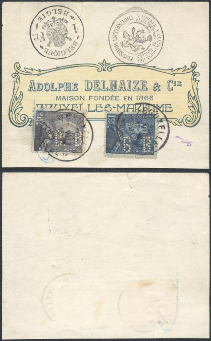 Belgium 1937 Part of Receipt Brussels Perfored Stamps BB D.1011