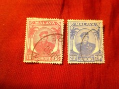2 Timbre State Malaeziene britanice - Johore 1949 Sultan Ibrahim stampilate