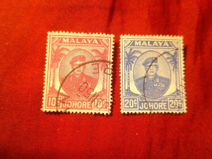 2 Timbre State Malaeziene britanice - Johore 1949 Sultan Ibrahim stampilate