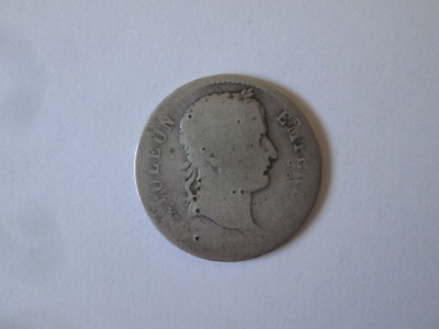 Rara! Franta 1 Franc 1812 B(Rouen) argint Napoleon I,moneda in stare slaba foto