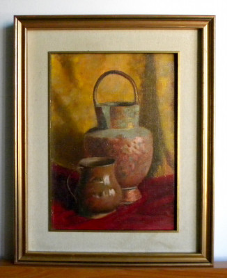 Vase de arama - pictura originala ulei pe panza cu passepartout 38x48cm foto