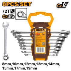 Set trusa chei combinate cu clichet 8-19 mm 8 bucati - Ingco HKSPAR1082