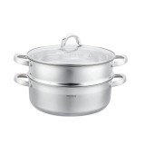 Set oala pentru gatit la abur, capac din sticla, otel inoxidabil, diametru 28 cm, capacitate 6 litri, 5 straturi, Klausberg