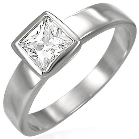 Inel realizat din oţel,de culoare argintie,zirconiu,rotund,transparent &icirc;n montură - Marime inel: 54