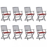 vidaXL Scaune pliabile de exterior cu perne, 8 buc., lemn masiv acacia 3078283