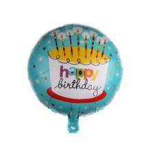 Balon din folie metalizata, flippy, mini figurina rotunda, model happy birthday tort, tema aniversare, 45 cm, ambalaj individual, pai inclus, umflare