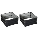 Outsunny Set de 2 jardiniere &icirc;nălțate, pătrat de grădină pentru legume, flori, oțel galvanizat 60 x 60 x 30,5 cm, gri | Aosom Romania