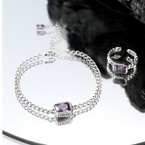 Cumpara ieftin Set Argint 925 , zPurple Trend, , Bratara E i Inel cu Cristal Zirconia Violet