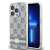 Husa iPhone 15 Pro DKNY IML Checkered Mono Pattern &amp; Printed Stripes MagSafe, bej, DKHMP15LHCPTSE