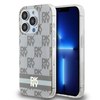 Husa iPhone 15 Pro DKNY IML Checkered Mono Pattern &amp;amp; Printed Stripes MagSafe, bej, DKHMP15LHCPTSE foto