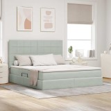 vidaXL Pat cu lumini cu bandă LED Gri deschis 180 x 200 cm Catifea 3372681