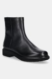 Ecco cizme de piele Metro Amsterdam Clean culoarea negru, cu toc plat, 222063-01001