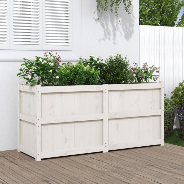 vidaXL Jardinieră de grădină, alb, 150x50x70 cm, lemn masiv de pin 837490